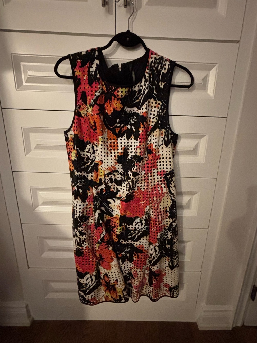 Marc New York Black Floral Shift Dress with Pink and Orange Accents